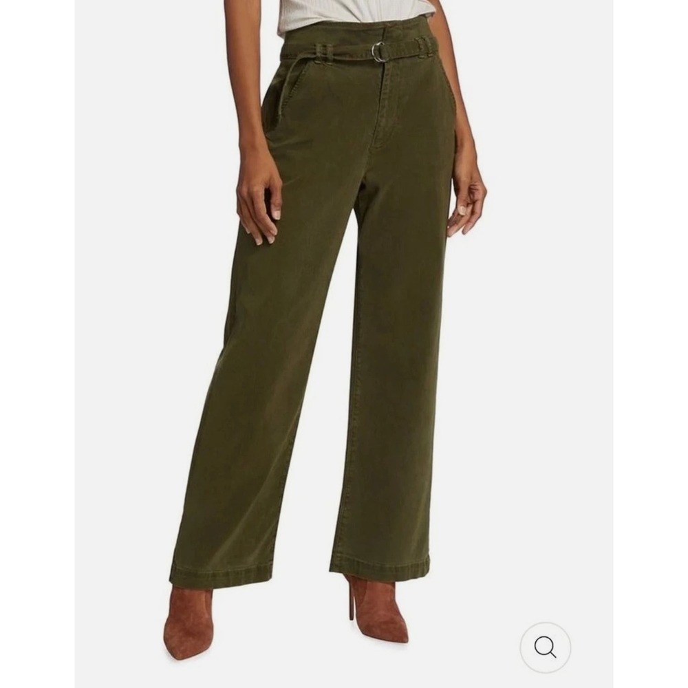 Frame Cinched High Rise Wide Leg Pants in Military Green Women 27 Belted $395